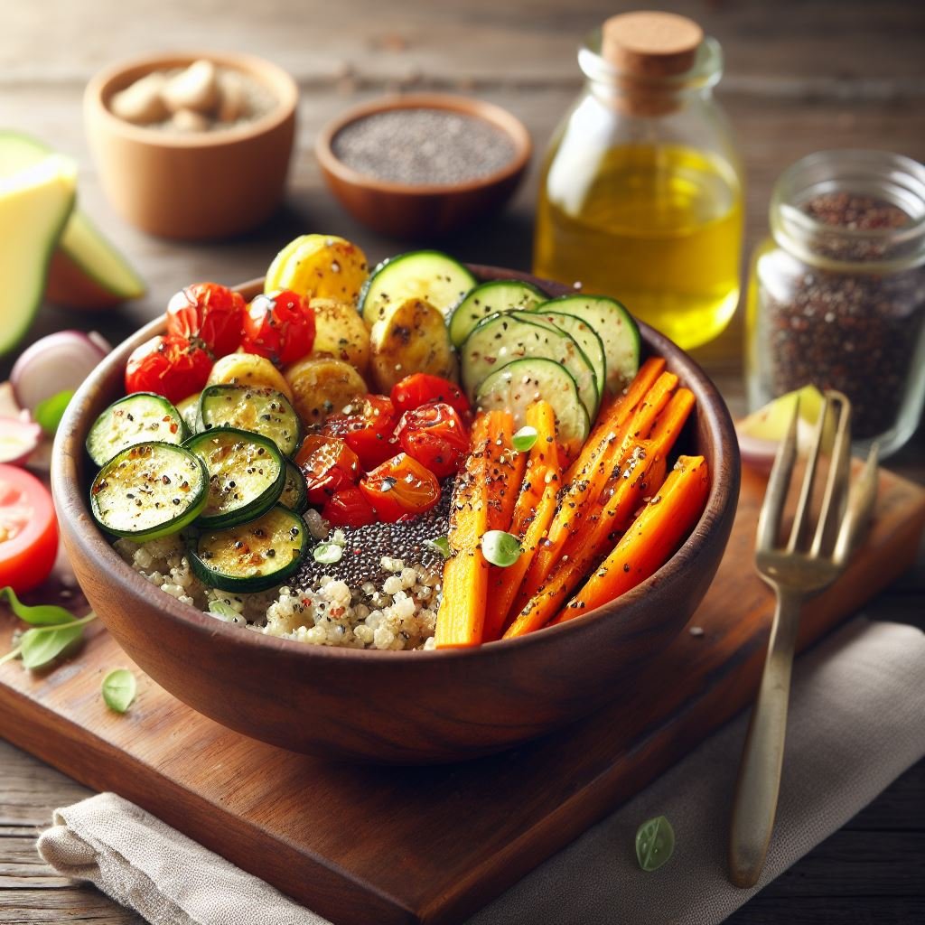 Roasted Chia Seed and Quinoa Veggie Bowl